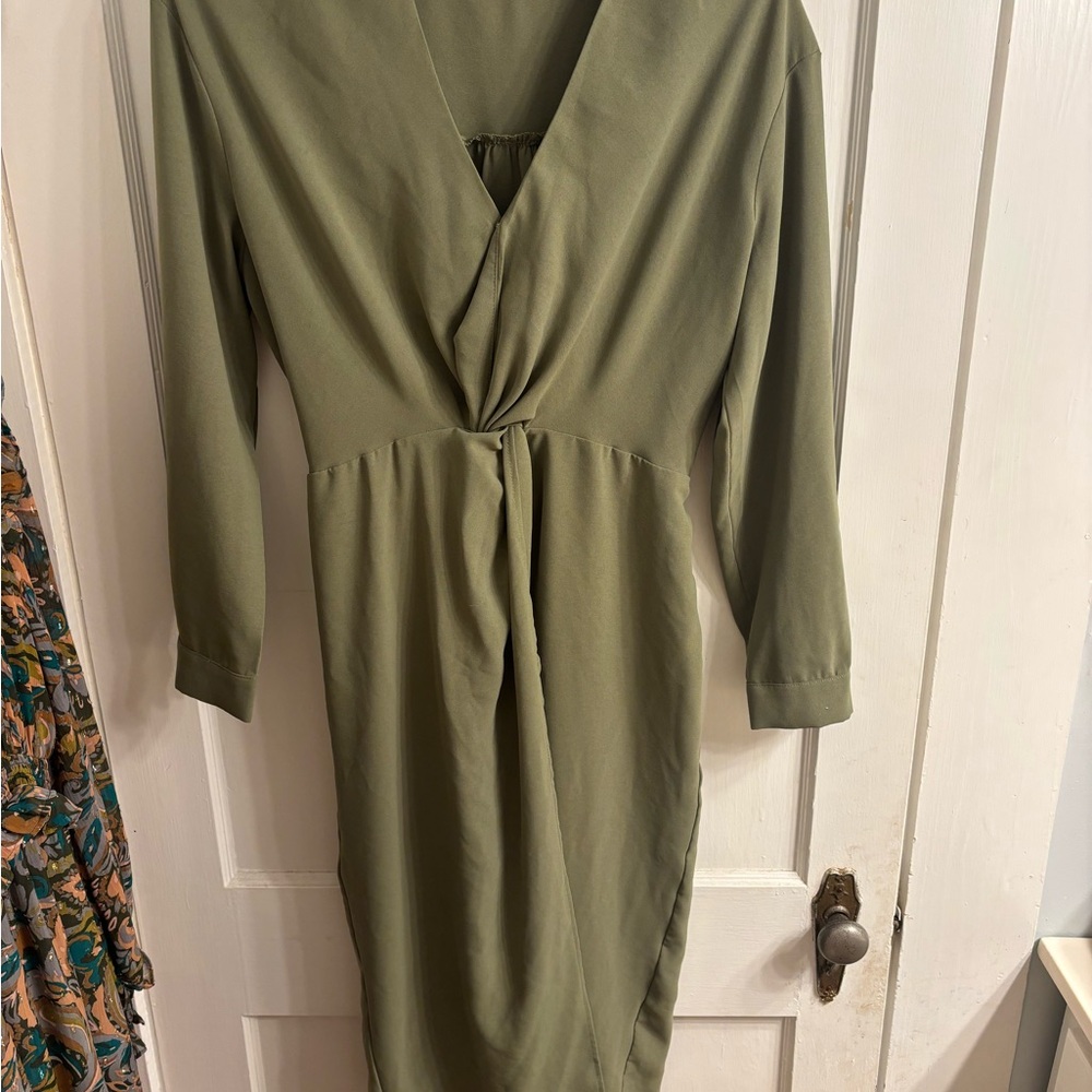 Entro Elegant Olive Green Wrap Dress